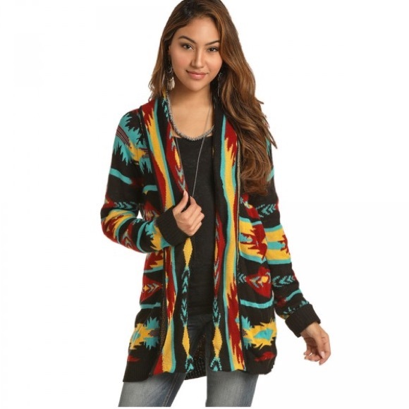 Rock&Roll Cowgirl Juniors Aztec Print Cardigan - Picture 2 of 4